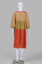 Load image into Gallery viewer, Gudrun Sjoden mustard, olive &amp; rust color block dress with gold embroidery on hem
