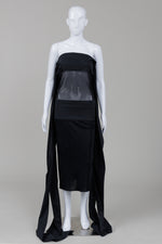 Load image into Gallery viewer, Jean Paul Gaultier black sheath dress midi with sheer panel with bodice and waist long ties
