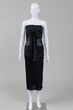 Load image into Gallery viewer, Jean Paul Gaultier black sheath dress midi with sheer panel with bodice and waist long ties
