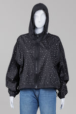 Load image into Gallery viewer, in the marant black hooded bejewelled lightweight zip jacket
