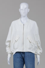 Load image into Gallery viewer, Cecil Mcbee Ivory bomber jacket with ruched sleeve detail (M)
