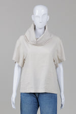 Load image into Gallery viewer, Rachel Mara beige short sleeve cowl neck popover blouse (XS)
