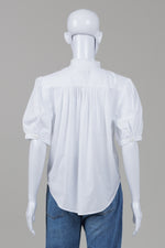 Load image into Gallery viewer, Rag and Bone white short sleeve blouse with ruffled neck and puff sleeve (S)
