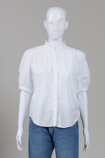 Load image into Gallery viewer, Rag and Bone white short sleeve blouse with ruffled neck and puff sleeve (S)
