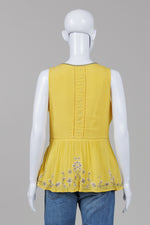 Load image into Gallery viewer, Maeve yellow sleeveless scoop neck top with bead and flower embellishment (6)
