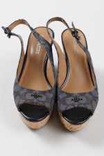 Load image into Gallery viewer, Coach black cork wedges with straps and side closure (9)
