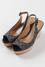 Load image into Gallery viewer, Coach black cork wedges with straps and side closure (9)
