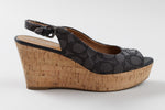 Load image into Gallery viewer, Coach black cork wedges with straps and side closure (9)
