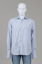 Load image into Gallery viewer, Canali Blue Stripe Shirt w/ French Cuffs (16)
