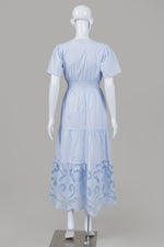 Load image into Gallery viewer, Joie Light Blue Shirred Waist Maxi Dress w/ Cutwork Hem (XS)
