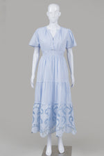 Load image into Gallery viewer, Joie Light Blue Shirred Waist Maxi Dress w/ Cutwork Hem (XS)

