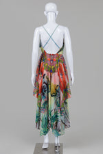 Load image into Gallery viewer, Alice + Olivia Multi Colour Abstract Print Spaghetti Strap Assymetrical Hem Evening Dress (2) *tiny mark in bodice lining
