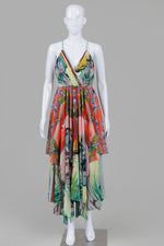 Load image into Gallery viewer, Alice + Olivia Multi Colour Abstract Print Spaghetti Strap Assymetrical Hem Evening Dress (2) *tiny mark in bodice lining
