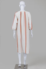 Load image into Gallery viewer, Yerse Cream/Brown/Brick Stripe 3/4 Sleeve Peasant Dress (L)
