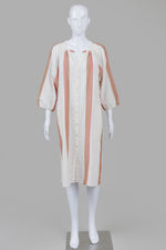 Load image into Gallery viewer, Yerse Cream/Brown/Brick Stripe 3/4 Sleeve Peasant Dress (L)

