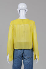 Load image into Gallery viewer, BCBGMaxAzria Tumeric Georgette &amp; Lace Ruffled Blouse (S)

