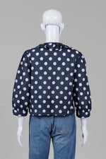 Load image into Gallery viewer, Smythe Navy Polka Dot Seersucker Ruffled Blouse (M)
