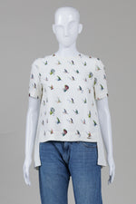 Load image into Gallery viewer, Ted Baker Ivory Fishing Fly Print Top w/ Pleated Back (0)
