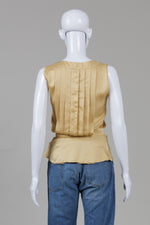 Load image into Gallery viewer, Perry Ellis Gold Hammered Silk Sleeveless Blouse w/ Peplum (4)
