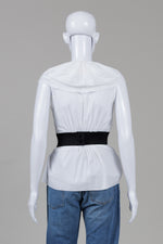 Load image into Gallery viewer, BCBGMaxAzria White Ruffled Sleeveless Blouse w/ Black Cinch Waist Belt (XXS)
