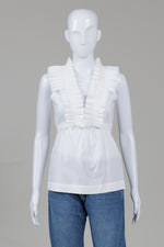 Load image into Gallery viewer, BCBGMaxAzria White Pleated Ruffled Sleeveless Blouse (XS) *New w/ tags
