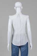 Load image into Gallery viewer, BCBGMaxAzria White Shadow Stripe Cap Sleeve Ruffled Blouse (XS) *New w/ tags
