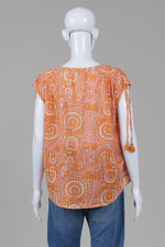 Load image into Gallery viewer, Anthropologie Orange Paisley Print Cap Sleeve Peasant Top (M)
