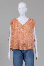 Load image into Gallery viewer, Anthropologie Orange Paisley Print Cap Sleeve Peasant Top (M)
