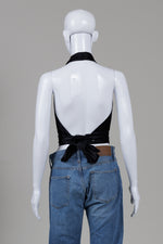 Load image into Gallery viewer, Copa Black Satin Cowl Halter Top (S)
