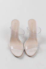 Load image into Gallery viewer, Schultz slip on heel with transpare plastic strap and leather sole (5.5)

