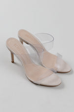 Load image into Gallery viewer, Schultz slip on heel with transpare plastic strap and leather sole (5.5)
