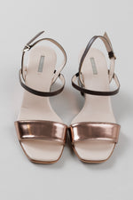 Load image into Gallery viewer, Giorgio Armani copper metallic law heel sandal with wedge detail (37)
