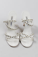 Load image into Gallery viewer, Manolo Blahnik creme strappy sandals with copper stud detailing (worn heel + 1 heel cap with crack)(39)
