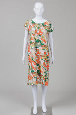 Load image into Gallery viewer, Gravel &amp; Gold Ivory/Green/Orange Abstract Print Shift Dress (1)
