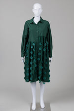 Load image into Gallery viewer, Phankarat green assymetrical shirt dress w/ circle appliques *New w/ tags
