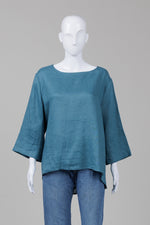Load image into Gallery viewer, Lintico Teal 3/4 Sleeve Popover Top (2XL)
