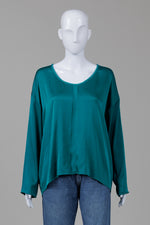 Load image into Gallery viewer, Elie Tahari Teal Green Silk Long Sleeve Top (M)
