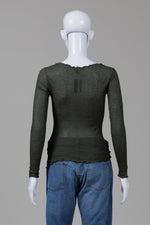 Load image into Gallery viewer, Gucci Olive Fine Rib T-shirt w/ Lettuce Edging (XS)
