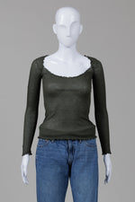 Load image into Gallery viewer, Gucci Olive Fine Rib T-shirt w/ Lettuce Edging (XS)
