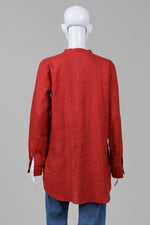 Load image into Gallery viewer, Eileen Fisher Burnt Red Collarless Long Shirt (S)
