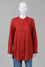 Load image into Gallery viewer, Eileen Fisher Burnt Red Collarless Long Shirt (S)
