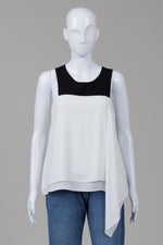 Load image into Gallery viewer, BCBGMaxAzria Black/Off White Colourblock Sleeveless Assymetrical Top (S)
