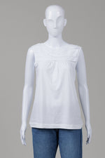 Load image into Gallery viewer, Theory White Sleeveless Jersey Top w/ Pleated Yoke (S)
