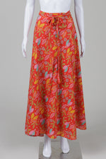 Load image into Gallery viewer, Gudrun Sjoden Tomato Red Tropical Print Maxi Wrap Skirt (S/M)
