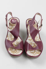 Load image into Gallery viewer, Fly London burgundy leather wedge sandals (39)
