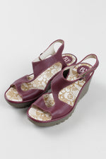 Load image into Gallery viewer, Fly London burgundy leather wedge sandals (39)
