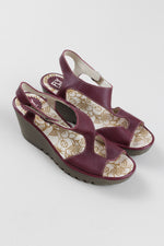 Load image into Gallery viewer, Fly London burgundy leather wedge sandals (39)
