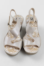 Load image into Gallery viewer, Fly London white gold leather wedge sandals (39)
