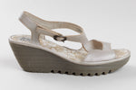 Load image into Gallery viewer, Fly London white gold leather wedge sandals (39)

