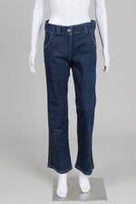 Load image into Gallery viewer, Jil Sanders Dark wash flare jeans w/ white stitching (38)
